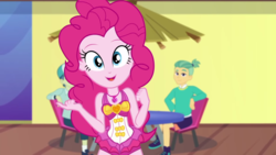 Size: 1920x1080 | Tagged: safe, screencap, guy grove, mile hill, pinkie pie, equestria girls, equestria girls series, g4, i'm on a yacht, spoiler:eqg series (season 2), clothes, cute, dancing, diapinkes, geode of sugar bombs, looking at you, magical geodes, one-piece swimsuit, pinkie pie swimsuit, sleeveless, swimsuit