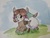 Size: 5120x3840 | Tagged: safe, artist:lightisanasshole, yona, pony, sheep, wooloo, yak, g4, adorkable, bow, cloven hooves, crossover, cute, dork, duo, female, grass, grass field, hair bow, happy, monkey swings, pet, pokemon sword and shield, pokémon, running, traditional art, watercolor painting, yonadorable