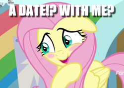 Size: 906x641 | Tagged: safe, edit, edited screencap, screencap, fluttershy, pegasus, pony, g4, she's all yak, bashful, blushing, bronybait, caption, cropped, cute, embarrassed, exclamation point, image macro, interrobang, question, question mark, shyabetes, text
