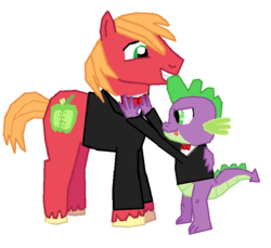 Size: 802x734 | Tagged: safe, artist:megasean45, big macintosh, spike, dragon, earth pony, pony, g4, clothes, duo, groom, marriage, suit, tuxedo, wedding, winged spike, wings