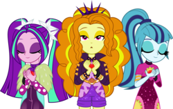 Size: 6000x3802 | Tagged: safe, artist:limedazzle, adagio dazzle, aria blaze, sonata dusk, equestria girls, find the magic, g4, my little pony equestria girls: better together, adoragio, ariabetes, clothes, cute, dress, eyes closed, gem, pigtails, ponytail, show accurate, simple background, singing, siren gem, sonatabetes, taco dress, the dazzlings, the dazzlings have returned, transparent background, trio, twintails, vector