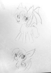 Size: 1275x1809 | Tagged: safe, artist:tjpones, oc, oc only, oc:over easy, bat pony, pony, bat pony oc, ear fluff, female, grayscale, lineart, mare, monochrome, pencil drawing, simple background, solo, spread wings, traditional art, wings