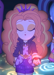 Size: 778x1080 | Tagged: safe, screencap, adagio dazzle, aria blaze, sonata dusk, equestria girls, find the magic, g4, my little pony equestria girls: better together, clothes, cropped, eyes closed, female, gem, jewelry, necklace, offscreen character, siren gem