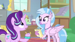 Size: 1366x768 | Tagged: safe, screencap, silverstream, starlight glimmer, g4, student counsel, cabinet, couch, notepad, office, rug, window