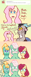 Size: 500x1214 | Tagged: safe, artist:ask-weird-noodle, discord, fluttershy, gentle breeze, posey shy, zephyr breeze, g4, 4 panel comic, beanbrows, blushing, comic, cute, discute, eyebrows, female, introduction, male, ship:discoshy, shipping, straight, this will end in chaos, this will not end well, tumblr, zephyr breeze is a goddamn moron