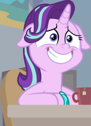 Size: 2083x2874 | Tagged: safe, artist:frownfactory, starlight glimmer, pony, unicorn, g4, student counsel, .svg available, awkward smile, cup, female, floppy ears, high res, horn, mare, sitting, smiling, solo, starlight glimmer is best facemaker, svg, vector, wristband