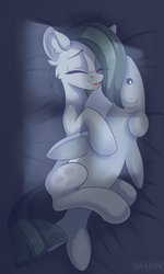 Size: 1500x2500 | Tagged: safe, artist:php97, marble pie, earth pony, pony, shark, g4, bed, blushing, eyes closed, female, hug, mare, night, plushie, shark plushie, solo