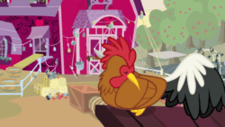 Size: 1280x720 | Tagged: safe, screencap, bird, g4, going to seed, animated, barn, gif, morning, rooster, sweet apple acres