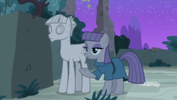 Size: 1366x768 | Tagged: safe, screencap, maud pie, mudbriar, pony, g4, student counsel, discovery family logo, night, petrification, rockbriar, statue