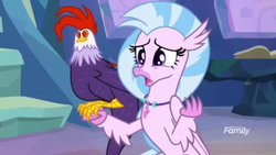 Size: 1366x768 | Tagged: safe, screencap, edith, silverstream, classical hippogriff, cockatrice, hippogriff, g4, student counsel, discovery family logo