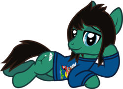 Size: 871x635 | Tagged: safe, artist:lightningbolt, derpibooru exclusive, earth pony, pony, g4, .svg available, bring me the horizon, clothes, drop dead clothing, hoof on cheek, lidded eyes, long sleeves, looking at you, male, ponified, pose, prone, seductive pose, shirt, show accurate, simple background, solo, stallion, svg, tom sykes, transparent background, vector