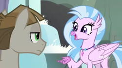 Size: 1366x768 | Tagged: safe, screencap, mudbriar, silverstream, g4, student counsel, cute, diastreamies, discovery family logo, waterfall