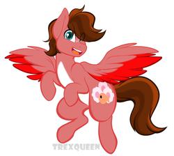Size: 1300x1166 | Tagged: safe, artist:trexqueenart, oc, oc:crimsonwing, pegasus, pony, flying, male, simple background, smiling, white background