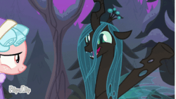 Size: 1280x720 | Tagged: safe, edit, edited screencap, screencap, cozy glow, queen chrysalis, changeling, changeling queen, pegasus, pony, frenemies (episode), g4, animated, derp, female, filly, gif, gift art