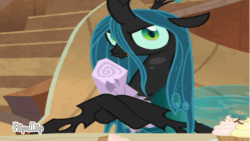 Size: 1280x720 | Tagged: safe, edit, edited screencap, screencap, mean twilight sparkle, queen chrysalis, changeling, changeling queen, frenemies (episode), g4, animated, dead, derp, female, gif, gift art, log, solo, twilog