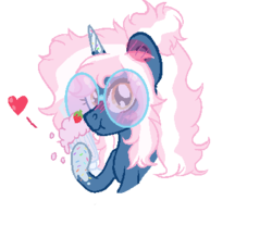 Size: 400x350 | Tagged: safe, artist:demoncourse, oc, oc only, oc:sprinkle twinkle, pony, unicorn, blushing, bust, coat markings, female, food, glasses, heart, hoof hold, mare, markings, milkshake, simple background, solo, strawberry, transparent background, ych result