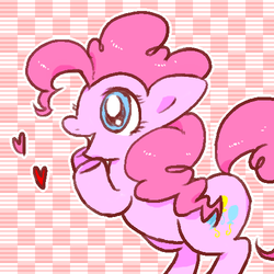 Size: 500x500 | Tagged: safe, artist:ochacha111, pinkie pie, earth pony, pony, g4, bipedal, cute, diapinkes, female, heart, mare, open mouth, profile, solo