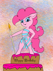 Size: 2048x2732 | Tagged: safe, pinkie pie, earth pony, pony, g4, birthday, cake, food, high res, sexy