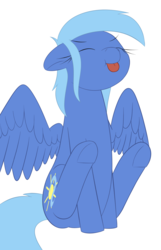 Size: 1233x1919 | Tagged: safe, artist:yannerino, oc, oc only, oc:wind shear, pegasus, pony, eyes closed, raspberry, sitting, tongue out