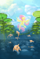Size: 2000x3000 | Tagged: safe, artist:rocket-lawnchair, fluttershy, fish, pegasus, pony, g4, cute, female, flying, high res, shyabetes, underwater, watershy