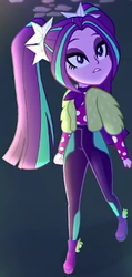 Size: 184x388 | Tagged: safe, screencap, aria blaze, equestria girls, find the magic, g4, my little pony equestria girls: better together, alternate clothes, ariabetes, clothes, cropped, cute, female, looking up, neon, pants, polka dots, ponytails, shoes, solo