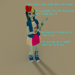 Size: 1500x1500 | Tagged: safe, artist:vzx123321, rainbow dash, comic:another pet, equestria girls, g4, 3d, female, implied poison joke, micro, solo, text