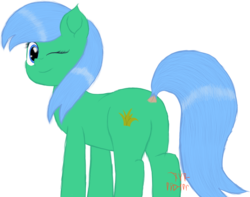 Size: 3277x2581 | Tagged: safe, artist:onil innarin, oc, oc:kruti napatum, earth pony, pony, butt, cute, dock, female, high res, looking at you, looking back, looking back at you, one eye closed, plot, signature, simple background, smiling, transparent background, wink