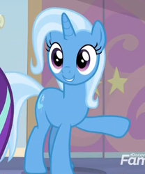 Size: 422x508 | Tagged: safe, screencap, trixie, pony, unicorn, g4, student counsel, cropped, cute, diatrixes, female, mare, raised hoof, smiling, solo
