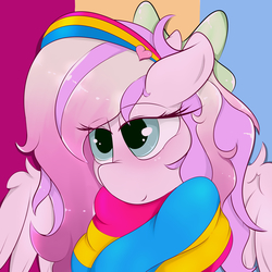 Size: 3000x3000 | Tagged: safe, artist:miss_tilt, oc, oc only, oc:iridescent flings, pegasus, pony, high res, pansexual pride flag, pride, solo