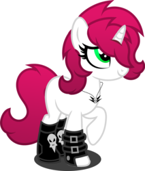 Size: 1280x1504 | Tagged: safe, artist:buckeyescozycafe, oc, oc only, oc:carmine cream, pony, unicorn, boots, female, hair over one eye, jewelry, mare, necklace, shoes, simple background, solo, transparent background