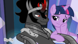 Size: 1280x720 | Tagged: safe, edit, edited screencap, screencap, king sombra, twilight sparkle, alicorn, pony, g4, the beginning of the end, animated, derp, frying pan, lidded eyes, shipping denied, stupid sexy sombra, twilight sparkle (alicorn)