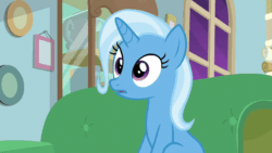 Size: 1280x720 | Tagged: safe, screencap, trixie, pony, unicorn, g4, season 9, student counsel, animated, blinking, cute, diatrixes, female, mare, open mouth, smiling, solo, starlight's office
