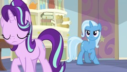 Size: 1920x1080 | Tagged: safe, screencap, starlight glimmer, trixie, pony, g4, student counsel, animation error, wat