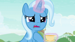 Size: 1280x720 | Tagged: safe, screencap, trixie, pony, g4, season 9, student counsel, animated, cup, cute, female, sad, sadorable, solo, teacup, that pony sure does love teacups