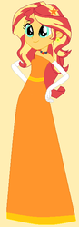 Size: 227x649 | Tagged: safe, artist:glittertiara, artist:selenaede, sunset shimmer, human, equestria girls, g4, base used, clothes, dress, ear piercing, earring, evening gloves, female, gloves, hand on hip, jewelry, long gloves, necklace, orange dress, piercing, solo, strapless
