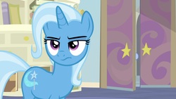 Size: 1920x1080 | Tagged: safe, screencap, november rain, trixie, pony, g4, student counsel, female, friendship student, offscreen character, solo, unamused