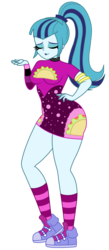 Size: 1000x2300 | Tagged: safe, artist:mashoart, sonata dusk, equestria girls, equestria girls series, find the magic, g4, spoiler:eqg series (season 2), ass, breasts, butt, clothes, converse, eyes closed, female, legs, minidress, shoes, simple background, smiling, sneakers, socks, solo, sonata donk, striped socks, taco dress, thighs, transparent background