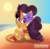 Size: 784x768 | Tagged: safe, artist:snakeythingy, saffron masala, pony, unicorn, g4, beach, bikini, bracelet, clothes, cute, female, flower, flower in hair, headband, jewelry, mare, saffronbetes, smiling, sun, swimsuit, water