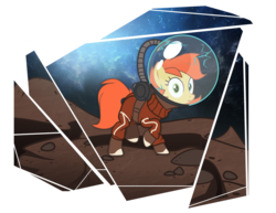 Size: 1024x791 | Tagged: safe, artist:rexyseven, oc, oc only, oc:rusty gears, earth pony, pony, astronaut, crack, female, heterochromia, mare, show accurate, simple background, solo, spacesuit, transparent background