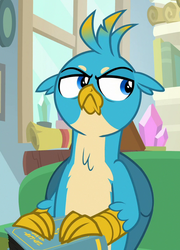 Size: 518x720 | Tagged: safe, screencap, gallus, griffon, g4, student counsel, :c, >:c, book, chest fluff, claws, cropped, frown, gallus is not amused, grumpy, male, solo