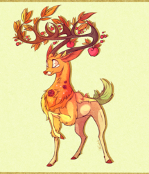 Size: 1852x2156 | Tagged: safe, artist:marbola, the great seedling, elk, g4, going to seed, antlers, apple, eyes closed, food, male