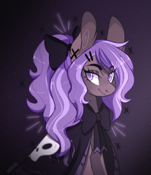 Size: 713x827 | Tagged: safe, artist:sararini, oc, oc only, oc:amaris, earth pony, pony, bow, cloak, clothes, female, hair bow, mare, portrait, solo