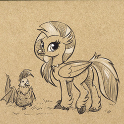 Size: 1125x1125 | Tagged: safe, artist:el-yeguero, edith, silverstream, classical hippogriff, cockatrice, hippogriff, g4, student counsel, butt, colored hooves, cute, diabedith, diastreamies, female, jewelry, looking at you, looking back, looking back at you, monochrome, necklace, plot