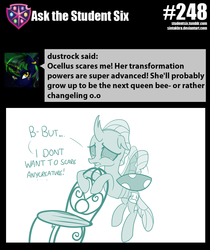 Size: 800x952 | Tagged: safe, artist:sintakhra, ocellus, changedling, changeling, tumblr:studentsix, g4, chair, crying, fake cutie mark, female, flying, good intentions gone wrong, post-it, roleplay in the comments, sad, solo