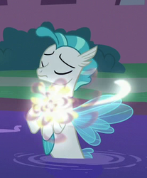 Size: 276x333 | Tagged: safe, screencap, terramar, seapony (g4), g4, student counsel, cropped, eyes closed, fin wings, fins, magic, male, solo, transformation, wings