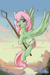Size: 2000x3000 | Tagged: safe, artist:xwhitedreamsx, oc, oc only, oc:spectral wind, pegasus, pony, female, flying, high res, lidded eyes, mare, open mouth, scenery, solo, spear, weapon