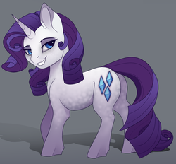 Size: 1279x1188 | Tagged: safe, artist:evehly, rarity, pony, unicorn, g4, alternate design, butt, coat markings, cropped, cute, dappled, eyeshadow, female, gradient background, horn, lidded eyes, looking at you, makeup, mare, plot, smiling, solo