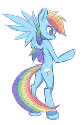 Size: 556x829 | Tagged: safe, artist:fajeh, rainbow dash, pegasus, pony, semi-anthro, g4, arm hooves, bipedal, female, simple background, sketch, solo