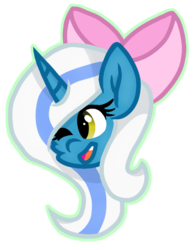 Size: 532x683 | Tagged: safe, artist:rainbow eevee, oc, oc only, oc:fleurbelle, alicorn, pony, adorabelle, alicorn oc, bow, bust, cute, female, mare, one eye closed, open mouth, simple background, smiling, solo, transparent background, vector