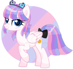 Size: 1280x1221 | Tagged: safe, artist:pokeponyeq, oc, oc only, pegasus, pony, bow, deviantart watermark, female, mare, obtrusive watermark, solo, tail bow, watermark